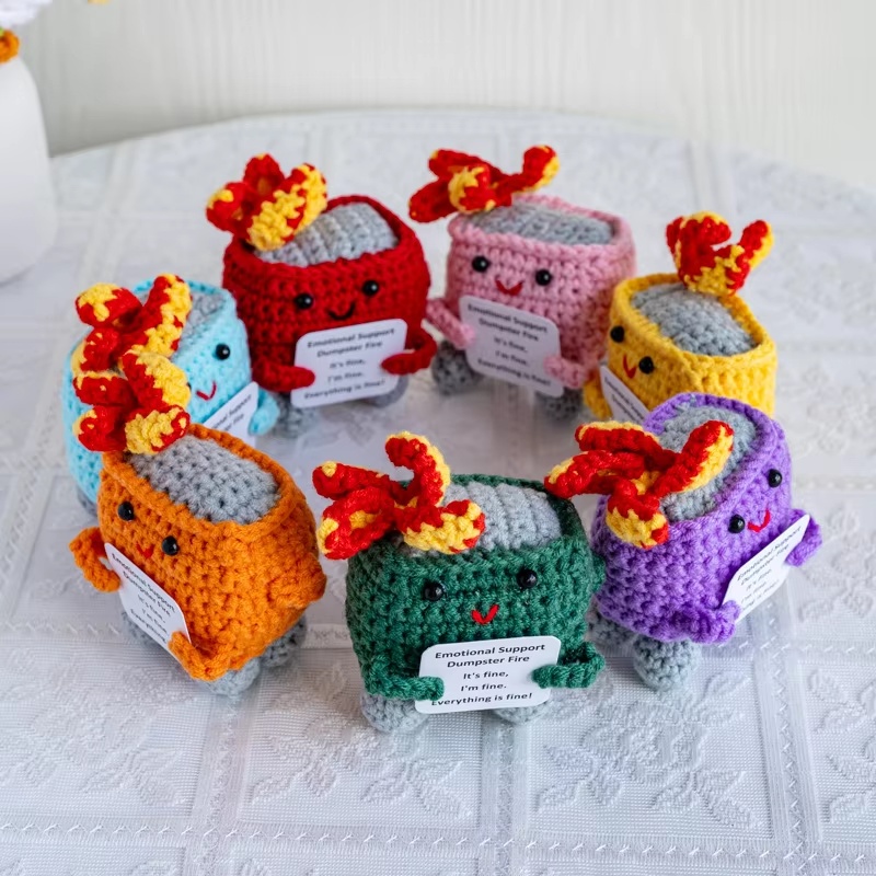 Home Textiles Today - Handmade Crochet Dumpster Fire Doll -