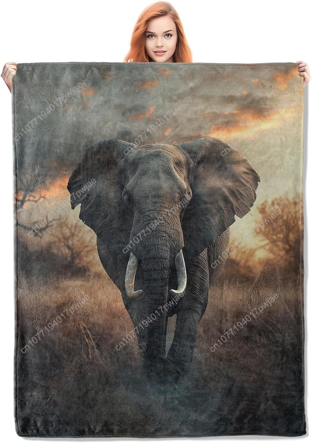 Home Textiles Throw - Elephant Fleece Blanket, Realistic Wildlife Scene