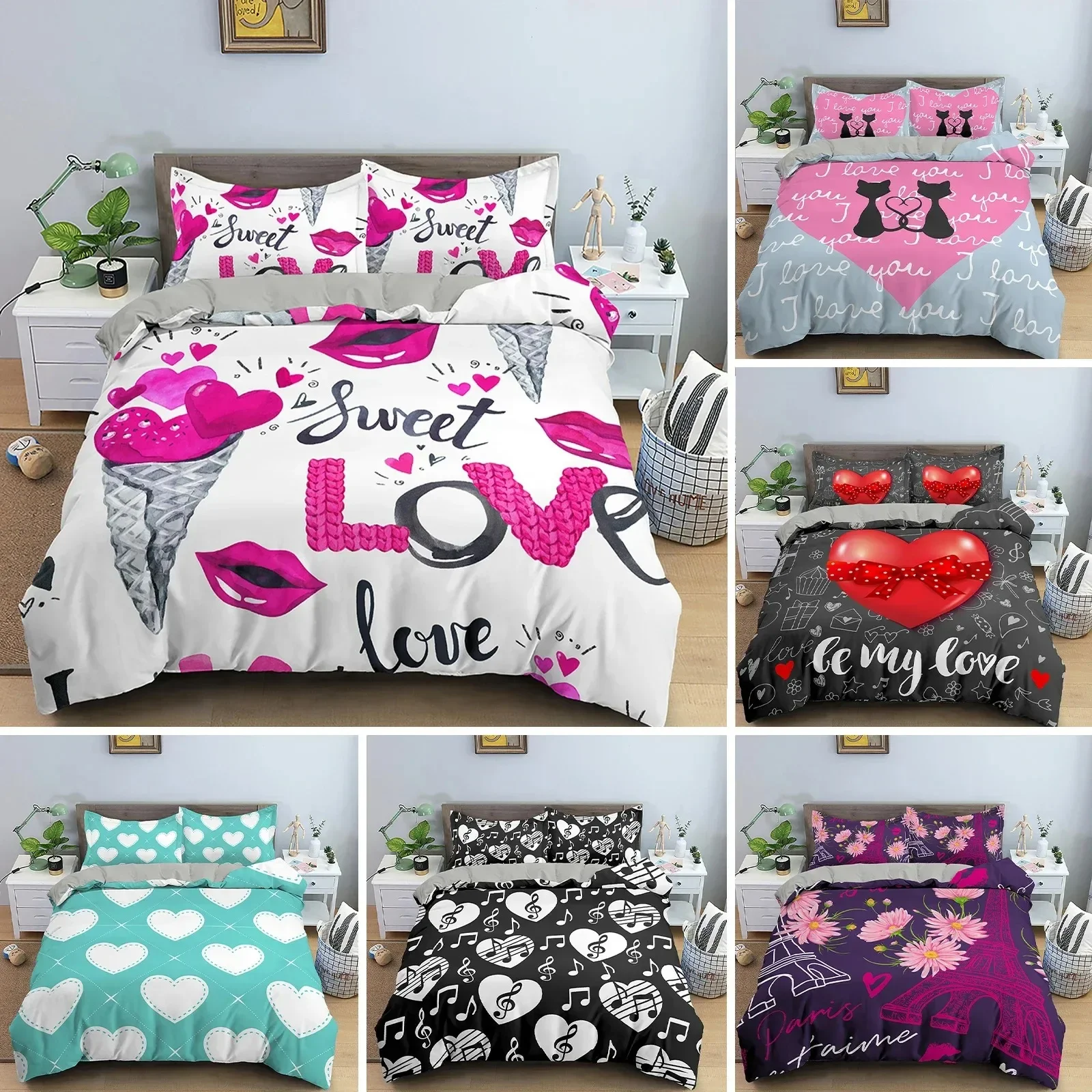 Home Textiles Paris - 3D Love Heart Duvet Cover Paris