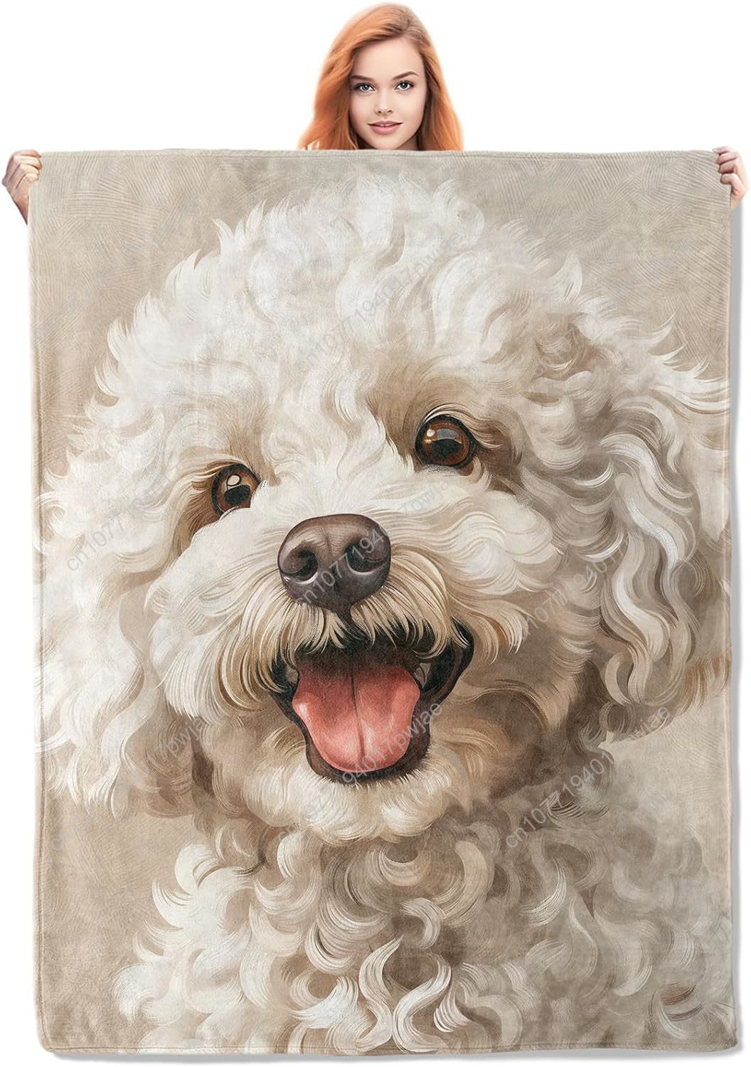 Home Textiles Throw - Joyful Poodle Portrait Blanket Realistic Dog