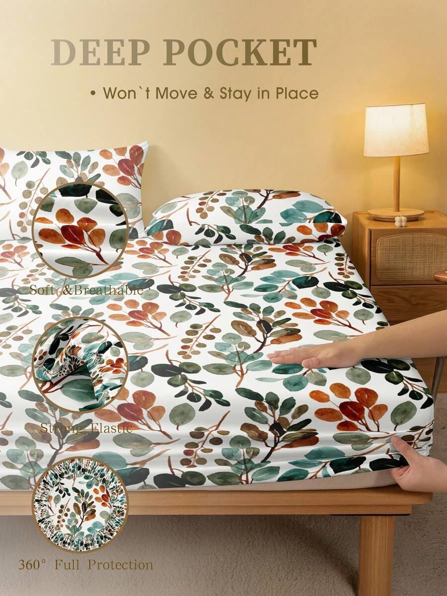 Floral Leaf Printed Fitted She - огляд і ціна Fitted Sheet Deep