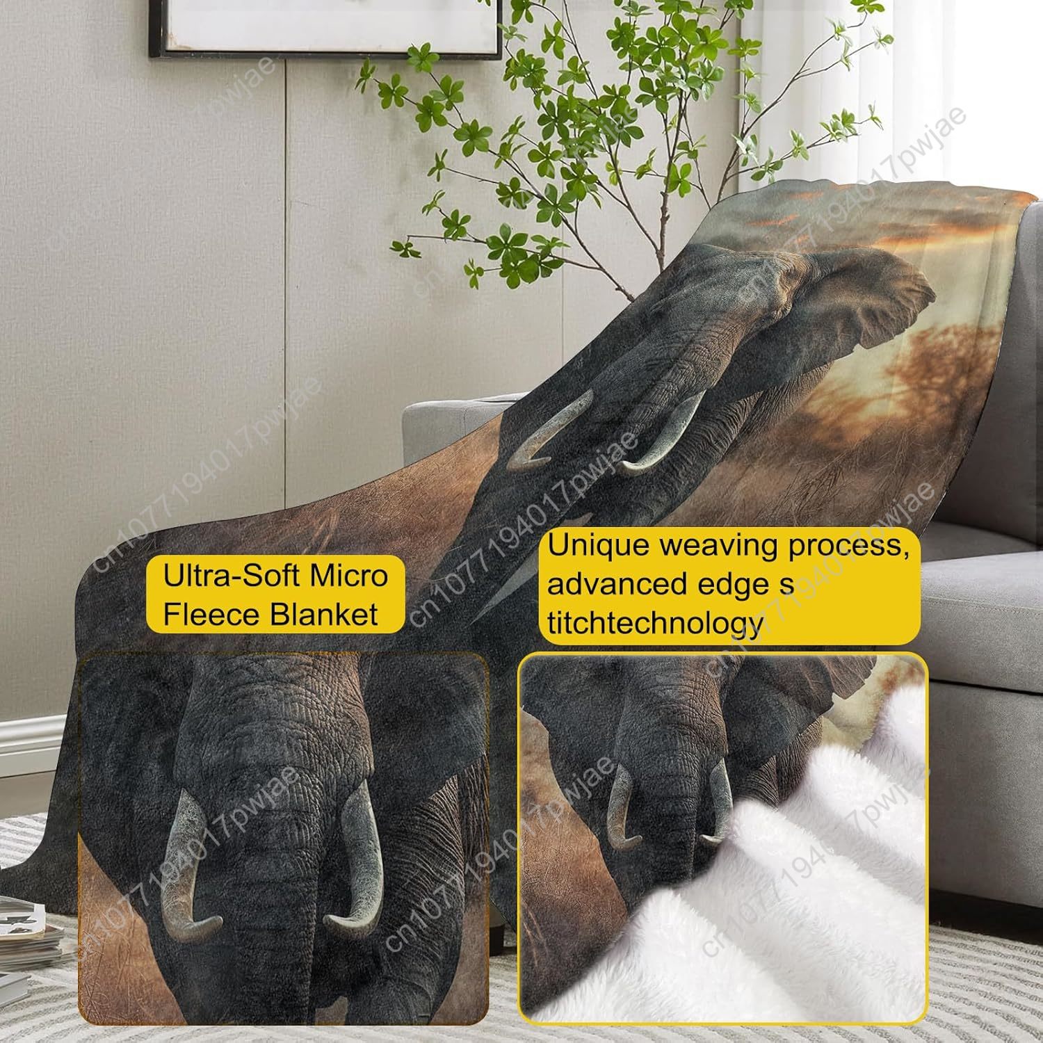 Elephant Fleece Blanket, Reali - огляд і ціна Home Textiles Throw