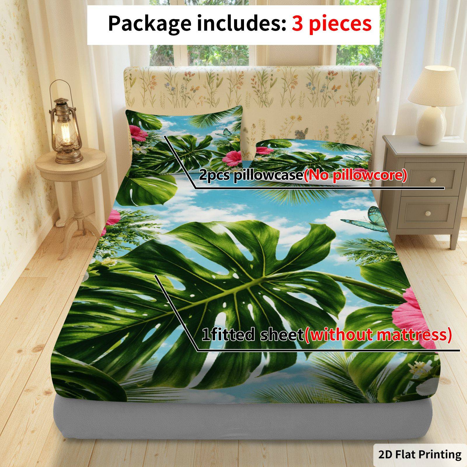 Tropical Hibiscus Bed Sheet Se - огляд і ціна Fitted Sheet Deep