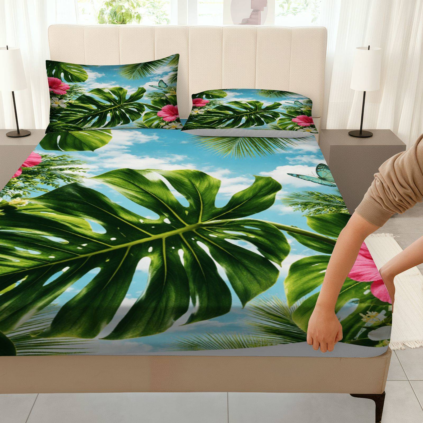 Tropical Hibiscus Bed Sheet Se - огляд і ціна Fitted Sheet Deep
